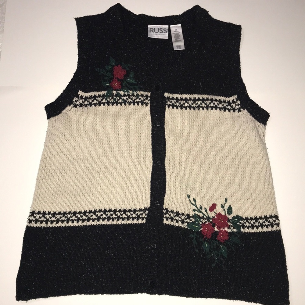 RUSS small 4/6 holiday vest with red green flowers